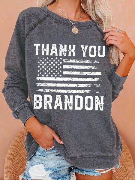 Loosen Letter Crew Neck Sweatshirt, Gray, Hoodies&Sweatshirts