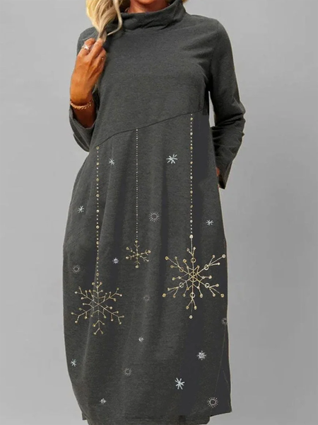 Fashion Snowflake Print Long Sleeve Casual Round Neck Shift Dresses, Gray, Casual Dresses
Fashion Snowflake Print Long Sleeve Casual Round Neck Shift Dresses, Gray, Casual Dresses