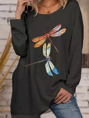 Dragonfly Printed Long Sleeve Casual Crew Neck Shirts & Tops, Gray, Long sleeve tops
Dragonfly Printed Long Sleeve Casual Crew Neck Shirts & Tops, Gray, Long sleeve tops