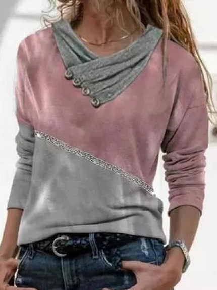 Geometric Cotton Blends Cowl Neck T-shirt, Multicolor, Tees & T-shirts