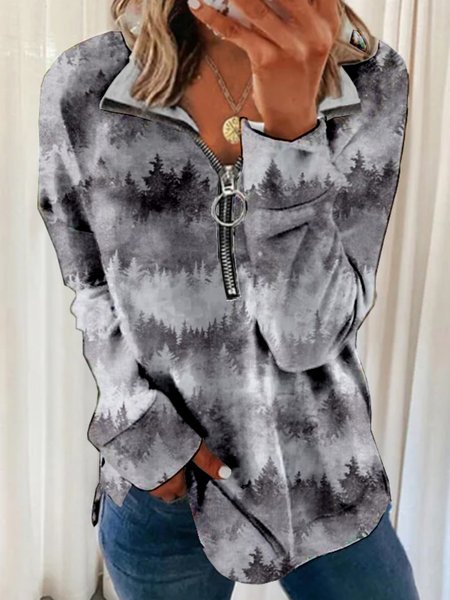 Casual Long Sleeve Plus Size Printed Tops Sweatshirts, Gray, Hoodies & Sweatshirts