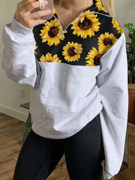 Floral Casual Loosen Shirts & Tops, Light gray, Tops