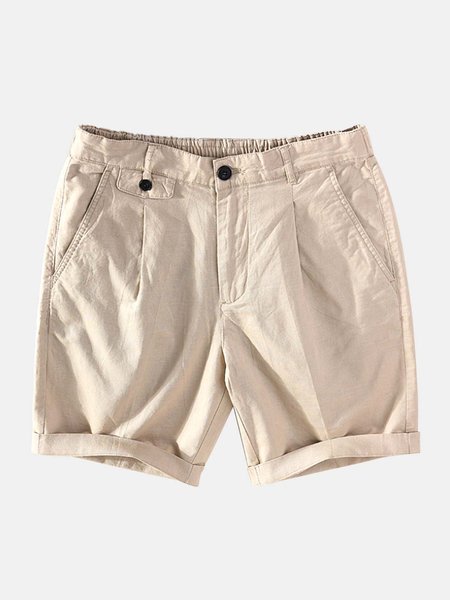 Cotton And Linen Plain Simple Men's Shorts, Khaki, Men's shorts