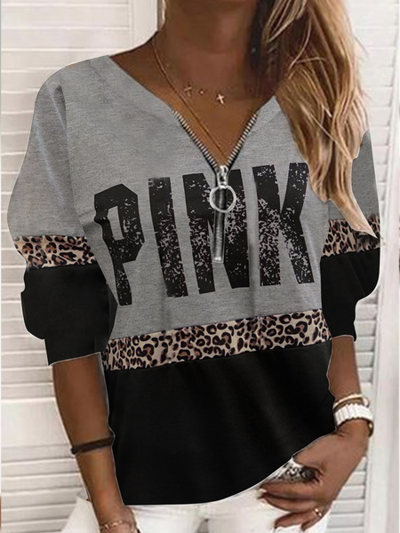 Long sleeve geometric stripe leopard letter print loose V-neck zipper Vintage casual daily top T-shirt women, Gray, Long sleeve tops
Long sleeve geometric stripe leopard letter print loose V-neck zipper Vintage casual daily top T-shirt women, Gray, Long sleeve tops