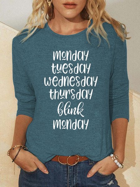 Funny text print round neck long sleeve shirt, Green, Hoodies&Sweatshirts