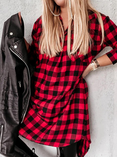 Plaid Long Sleeves Shift Knee Length Casual Tunic Dresses, Red, Casual Dresses
Plaid Long Sleeves Shift Knee Length Casual Tunic Dresses, Red, Casual Dresses