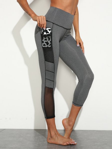 Mesh stitching casual sports yoga pants, Gray, Pants