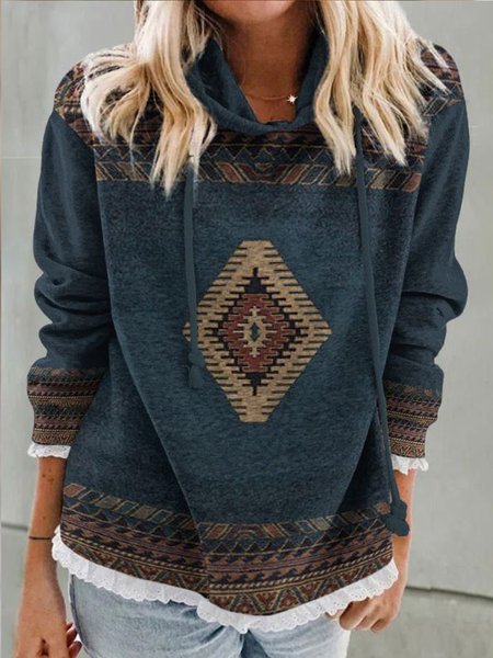 Hooded Tribal Casual Sweatshirt, Blue, Hoodies & Sweatshirts