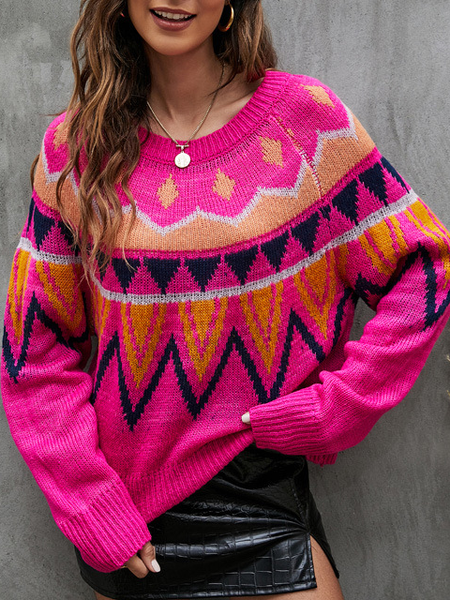Loosen Shirt Sleeve Sweater, Pink, Sweaters