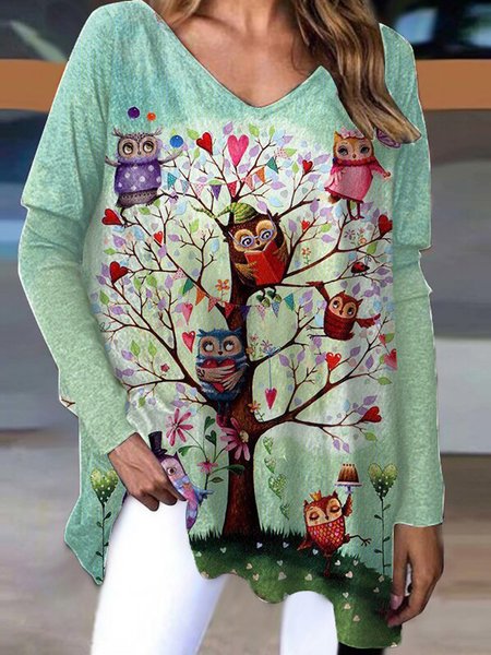 Casual V Neck Shirts & Tops, Green, Tops