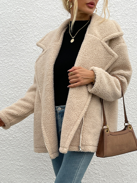 Off Shoulder Lapel Outerwear, Khaki, Outerwear