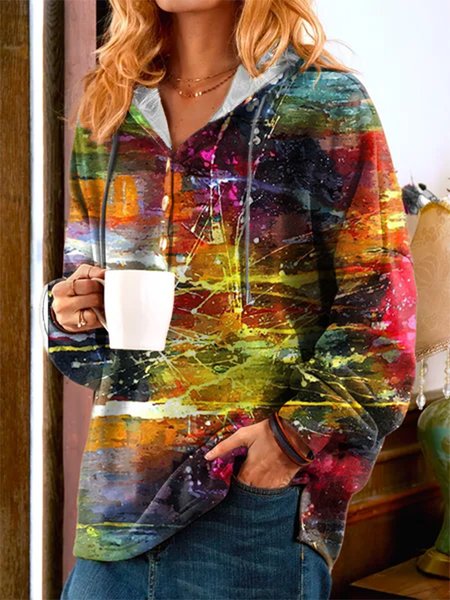Long Sleeve Hooded Printed Casual Sweatshirt, Multicolor, Hoodies & Sweatshirts