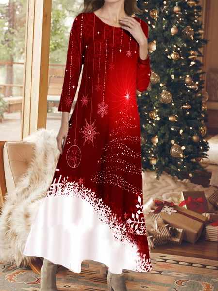 Casual Christmas Snowflakes Print Crew Neck Long Sleeves Maxi Dress, Red, Casual Dresses
Casual Christmas Snowflakes Print Crew Neck Long Sleeves Maxi Dress, Red, Casual Dresses