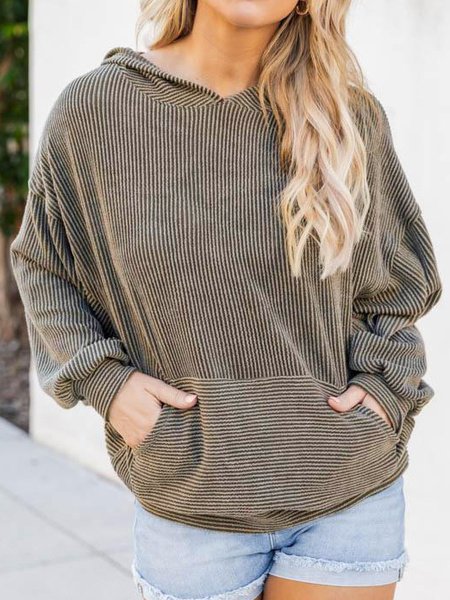 Casual Loose Hooded Off Shoulder Sweatshirt, Coffee, Hoodies & Sweatshirts