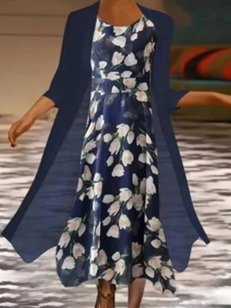 Casual Floral Crew Neck Pritned 3/4 Sleeve Coat With Maxi Dress, Deep blue, Midi Dresses
Casual Floral Crew Neck Pritned 3/4 Sleeve Coat With Maxi Dress, Deep blue, Midi Dresses