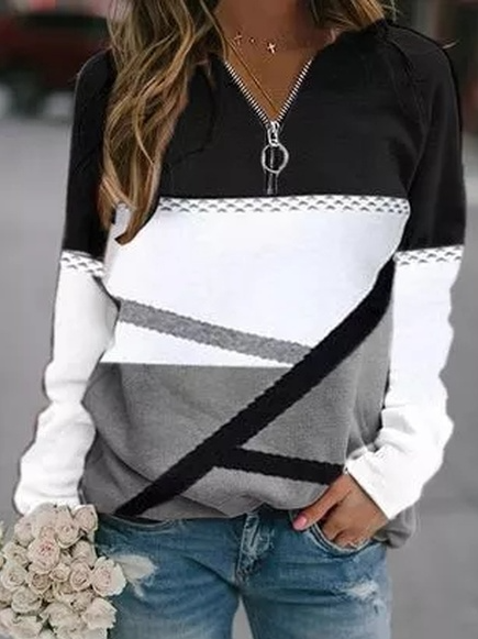 Casual Geometric V Neck Sweatshirt, Multicolor, Sweatshirts & Hoodies