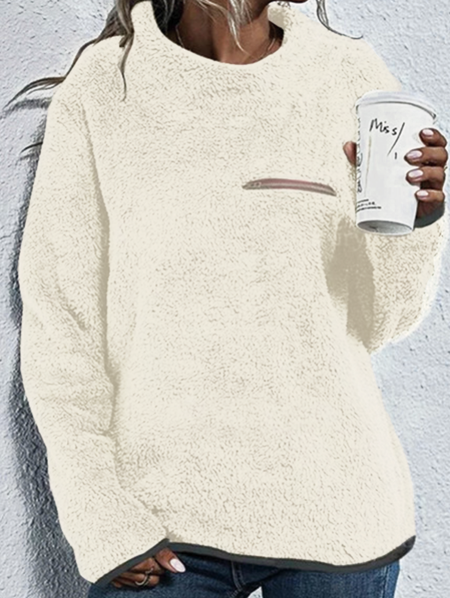Elegant Crew Neck Solid Sweatshirt, Apricot, Hoodies & Sweatshirts