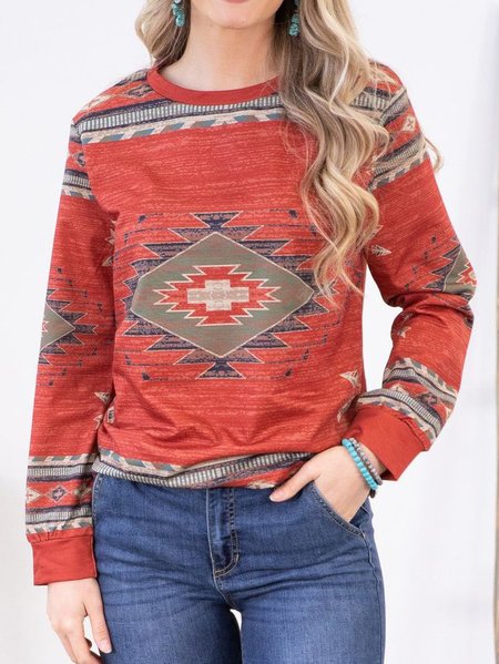 Tribal Cotton Blends Sweatshirt, Red, Sweatshirts & Hoodies