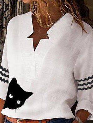 Cat Printed Notched Loosen Long Sleeve Casual Shirts & Tops, White, Shirts & Blouses
Cat Printed Notched Loosen Long Sleeve Casual Shirts & Tops, White, Shirts & Blouses