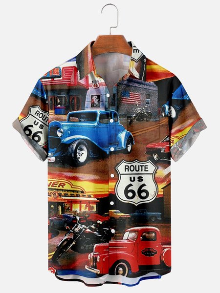 Mens U.S. Route 66 Print Casual Breathable Chest Pocket Short Sleeve Hawaiian Shirts, Brown, Men's Floral shirt
Mens U.S. Route 66 Print Casual Breathable Chest Pocket Short Sleeve Hawaiian Shirts, Brown, Men's Floral shirt