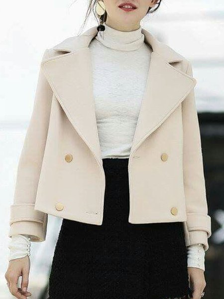 Plain Flat Collar Crop Outerwear, Beige, Jackets