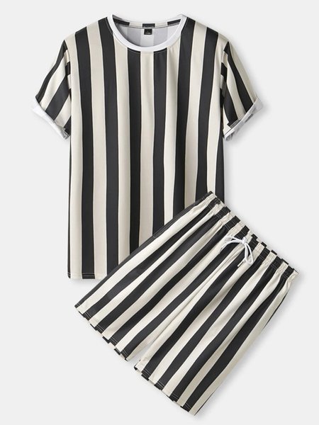 Geometric Short Sleeve Casual Suits, As picture, Men's sets