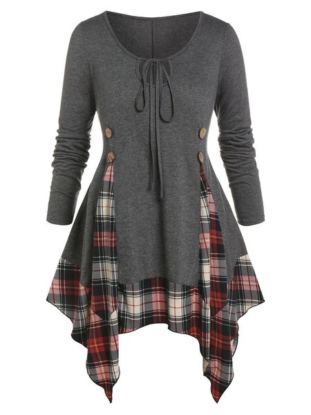 Casual Long Sleeve Round Neck Dresses, Deep gray, Mini Dresses