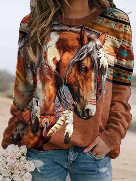 Horse Geometric Printed Casual Crew Neck Long Sleeve Sweatshirt, Brown, Sweatshirts & Hoodies
Horse Geometric Printed Casual Crew Neck Long Sleeve Sweatshirt, Brown, Sweatshirts & Hoodies