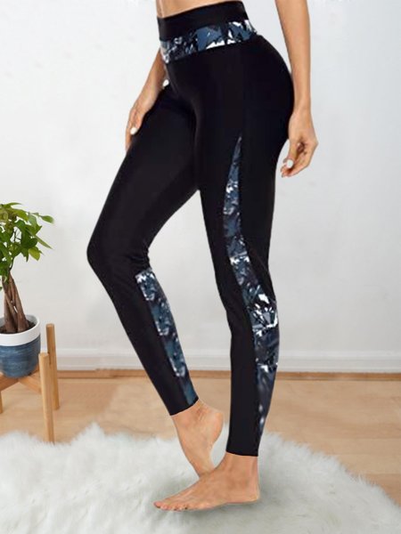Geometric Regular Fit Pants, Black, leggings