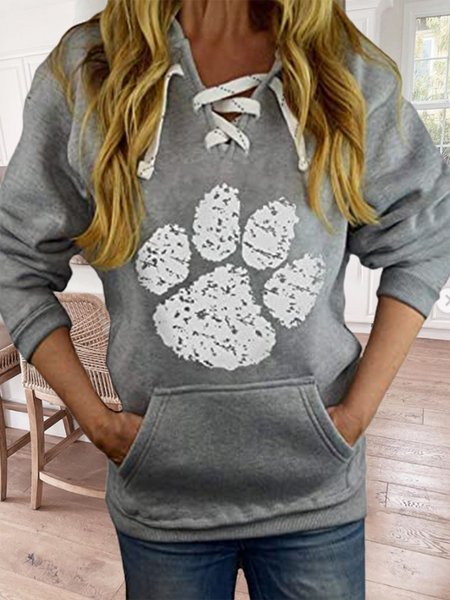 Animal Casual Loosen Off Shoulder Sweatshirt, Gray, Sweatshirts & Hoodies
