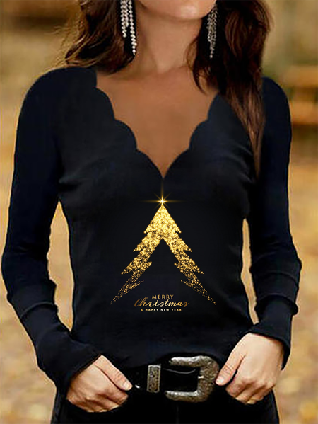 Plus size Christmas Happy New Year Shirts & Tops, Black, T-Shirts