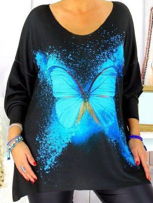 Butterfly Printed Off Shoulder A-line Crew Neck Shirts & Tops, Black, Long sleeve tops
Butterfly Printed Off Shoulder A-line Crew Neck Shirts & Tops, Black, Long sleeve tops