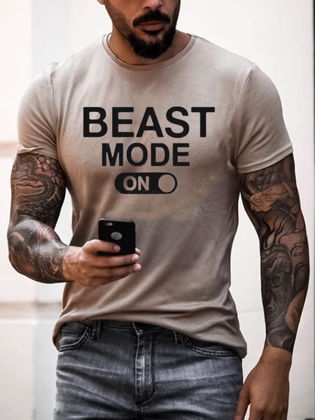 Printed Crew Neck Short Sleeve Shirts & Tops, Khaki, Men's t-shirts