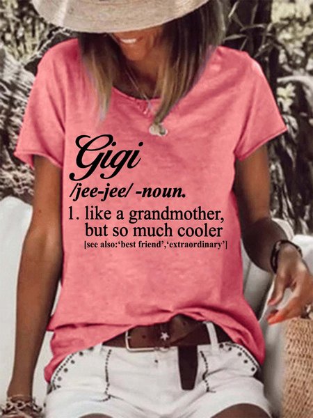 

Gigi Like A Grandmother But So Much Cooler Crew Neck Casual Cotton Blends T-shirt, Red, T-shirts