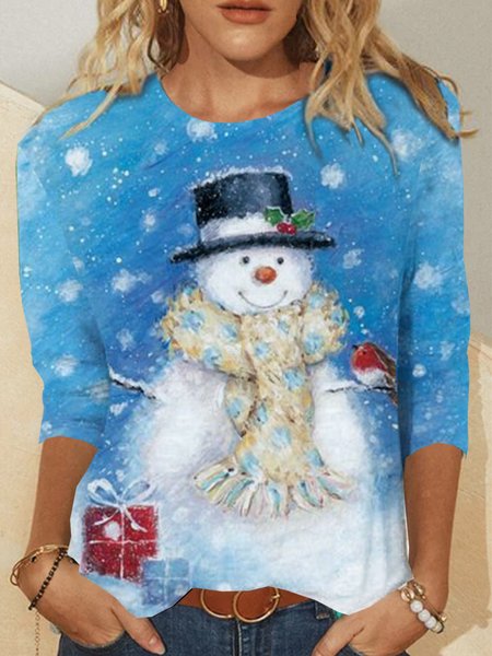 Christmas Snowman Casual Shirts & Tops, Blue, T-Shirts