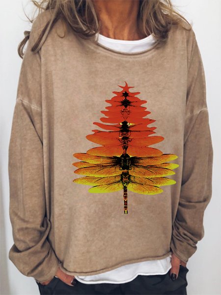Dragonfly Christmas Tree Print Crew Neck Sweatshirt, Light brown, Hoodies&Sweatshirts
Dragonfly Christmas Tree Print Crew Neck Sweatshirt, Light brown, Hoodies&Sweatshirts