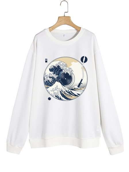 Unocis Fun Print Crew Neck Long Sleeve Sweatshirt, White, Sweatshirts