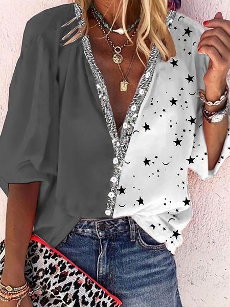 Star Print Color Block V-Neck 3/4 Sleeves Buttoned Casual Shirts & Tops, Multicolor, Shirts & Blouses
Star Print Color Block V-Neck 3/4 Sleeves Buttoned Casual Shirts & Tops, Multicolor, Shirts & Blouses