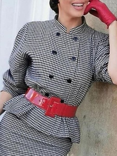 Basics Simple Regular Fit Stand Collar Elegant Outerwear, Black-white, Jackets