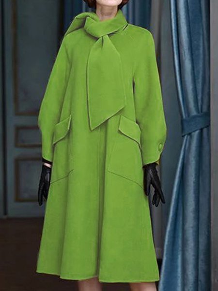 Elegant Regular Fit Tie Neck Outerwear, Green, Coats