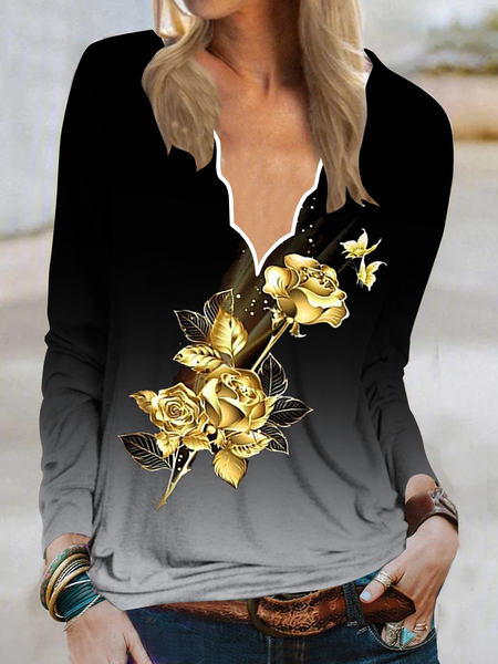 Long sleeve V-neck petal collar geometric gradient plant flower top T-shirt women, Black, Tees & T-shirts
Long sleeve V-neck petal collar geometric gradient plant flower top T-shirt women, Black, Tees & T-shirts