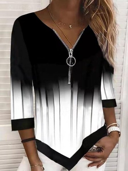 V Neck Casual Loosen Shirts & Tops, Black, Tops