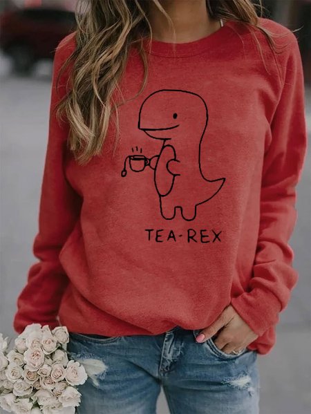 Animal Loosen Casual Sweatshirt, Red, Hoodies&Sweatshirts
