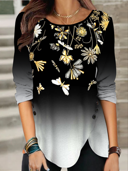 Long sleeve round neck geometric gradient plant flower nail button top t-shirt female, Black, Long sleeve tops
Long sleeve round neck geometric gradient plant flower nail button top t-shirt female, Black, Long sleeve tops