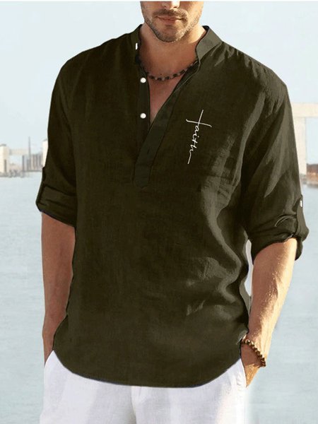 Cotton and linen solid color printed casual shirt, Army green, Long Sleeves Shirts
Cotton and linen solid color printed casual shirt, Army green, Long Sleeves Shirts