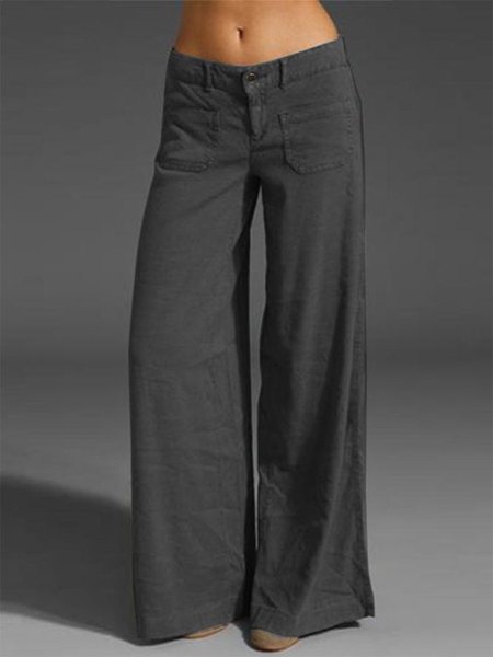 Cotton Blends Plain Pants, Deep gray, Pants