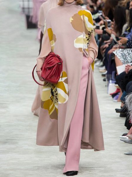 High Neck Elegant Floral Outerwear, Pink, Coats
High Neck Elegant Floral Outerwear, Pink, Coats