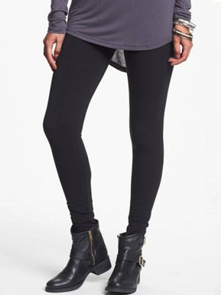 Plain Plus Size Casual Pants, Black, Leggings