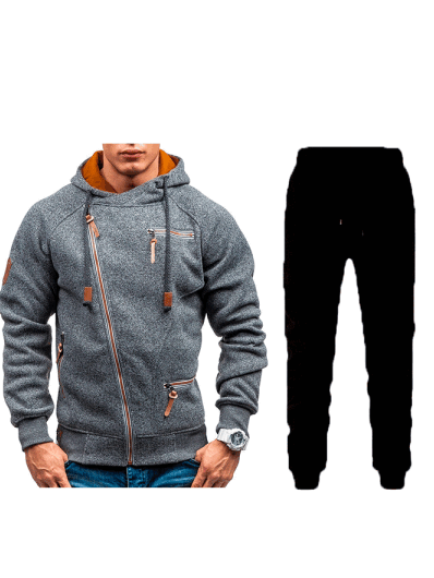 Hooded Long Sleeve Sporty Suits, Deep gray, Two-pieces