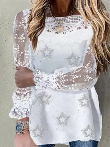 Geometric Star Crew Neck Cotton Blends Shirts & Tops, White, Long sleeve tops
Geometric Star Crew Neck Cotton Blends Shirts & Tops, White, Long sleeve tops